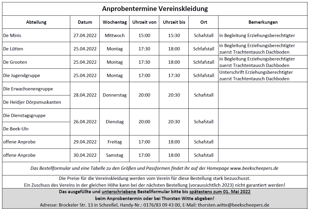 Anprobetermine